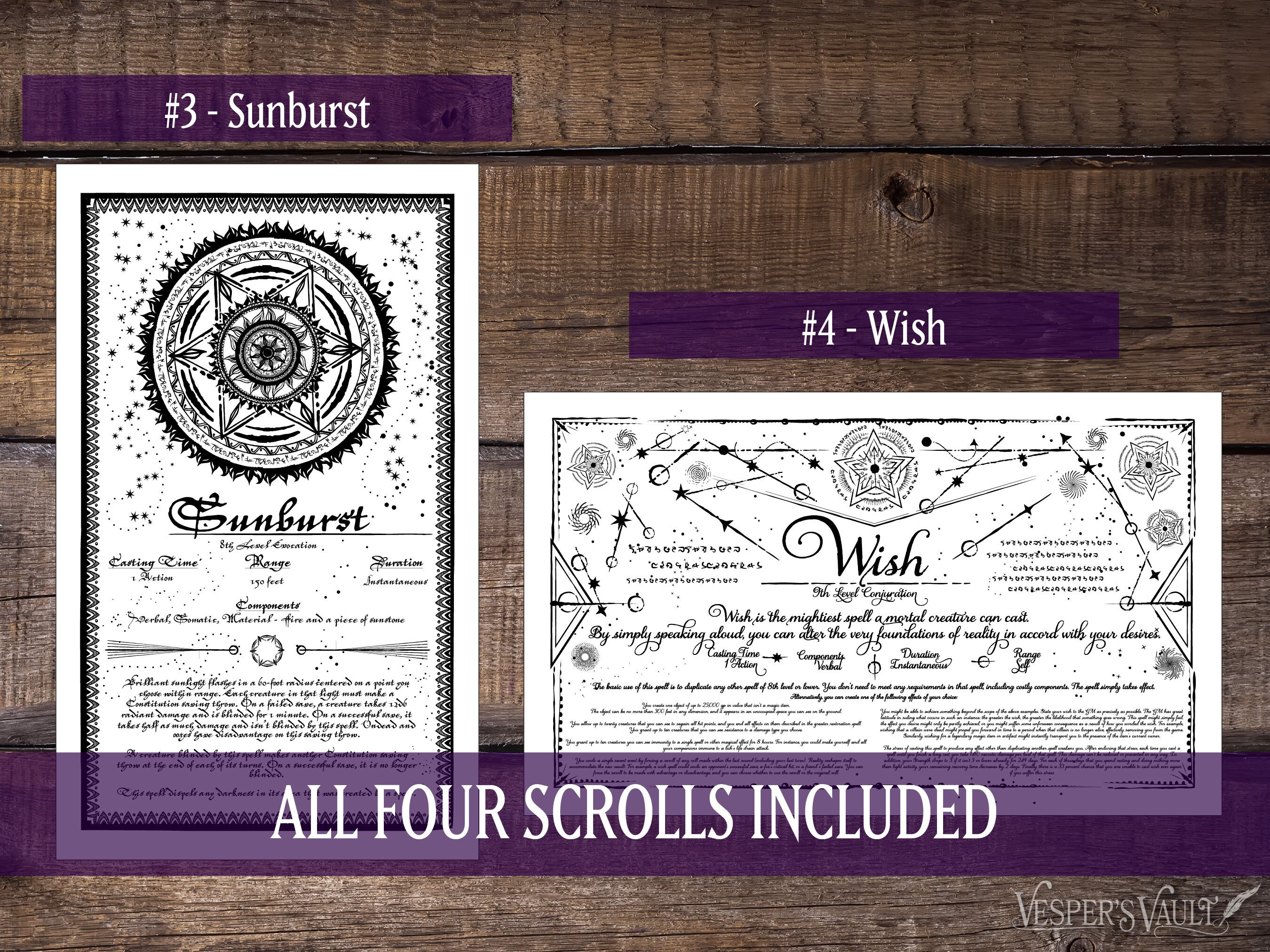 DND Printable Spell Scrolls, Tabletop Prop, Magic, Black & White Design ...