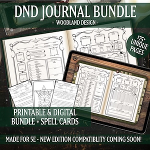 DND Journal Bundle Printable & Digital, Character Sheet,  5e, Goodnotes,  Notability,  Spell Cards, Instant Download, Dungeons and Dragons