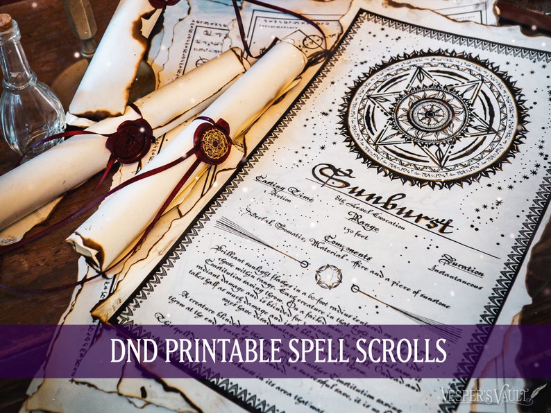 DND Printable Spell Scrolls, Tabletop Prop, Magic, Black &amp; White Design ...
