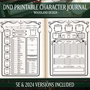 DND Character Sheet Journal 5e 2024, Printable DND Journal, Dungeons & Dragons Character Sheet PDF, Instant Download, Woodland Elven Design