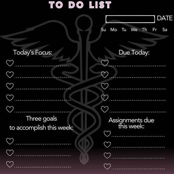 Nursing Student to do list Black