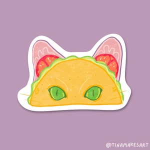 Sticker chat tacos | Sticker pour les programmeurs | Sticker vinyle mat | Grand autocollant de 3 po. illustré à la main