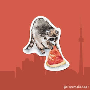 Sticker bandit pizza | autocollant souvenir de Toronto | Sticker vinyle mat | Grand autocollant de 3,5 pouces illustré à la main