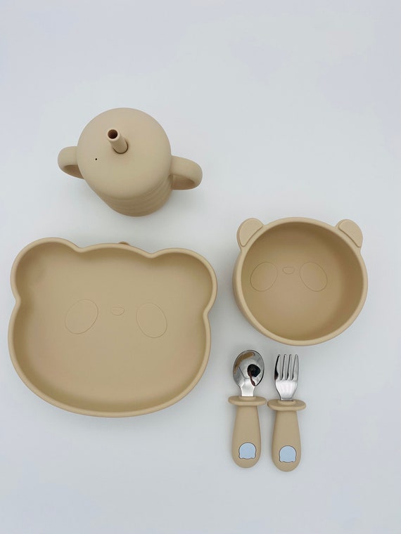 Set D'assiette, Bol, Fourchette Et Cuillère En Silicone Forme Panda - Pour Bébé/enfant - Sans BPA - Lavable