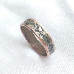 Thin everyday Mens ring, Texture Oxidized Silver and Copper Mens wedding band Custom jewelry Engraved Personalized