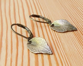 Copper Leaf Dangle Earrings, Rustic Autumn Jewelry