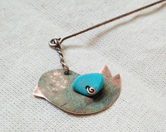 Bird Brooch, Bird Pin, Turquoise Brooch Pin, Jewelry Gift for mom sister friend, Blue Boho Brooch Pin, Turquoise Copper Jewelery