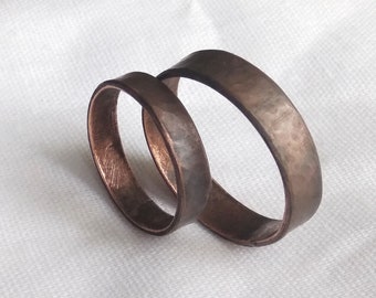 Matching couple rings Engraved Personalized, Forged Couple ring set, Rings for two, Wedding & Engagement, Copper, Custom jewelry