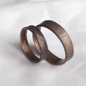 Matching couple rings Engraved Personalized, Forged Couple ring set, Rings for two, Wedding & Engagement, Copper, Custom jewelry image 1