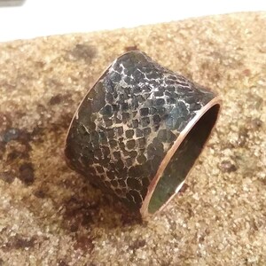 Two tone ring for women, Two toned mens wedding band, Copper and silver, Wide hammered ring, Thick ring, Chunky stacking ring