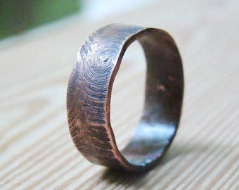 Tree bark textured ring, Wood texture, Copper wedding ring, Rustic mens ring, Engraved band engagement ring, Womens wedding band simple