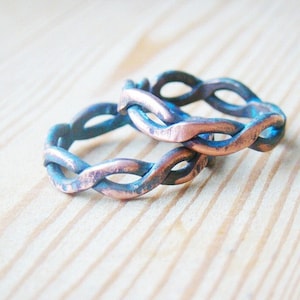 Celtic rings set, Infinity ring couple, Patina copper, Men and womens matching rings, Celtic knot rings, Irish wedding rings, Mythology ring