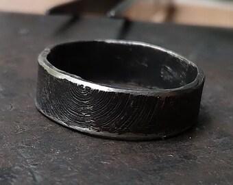 Engraved silver ring, Handmade silver ring, Hammered silver ring, Textured silver ring, Gothic black ring, Black silver ring