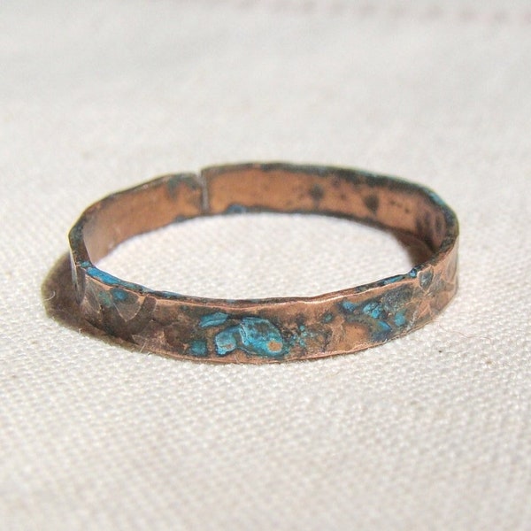 Mens ring, Thin Mens wedding band, Custom jewelry Forged Hammered Blue Patina, Cute simple rings, Gay wedding rings, Hammered ring