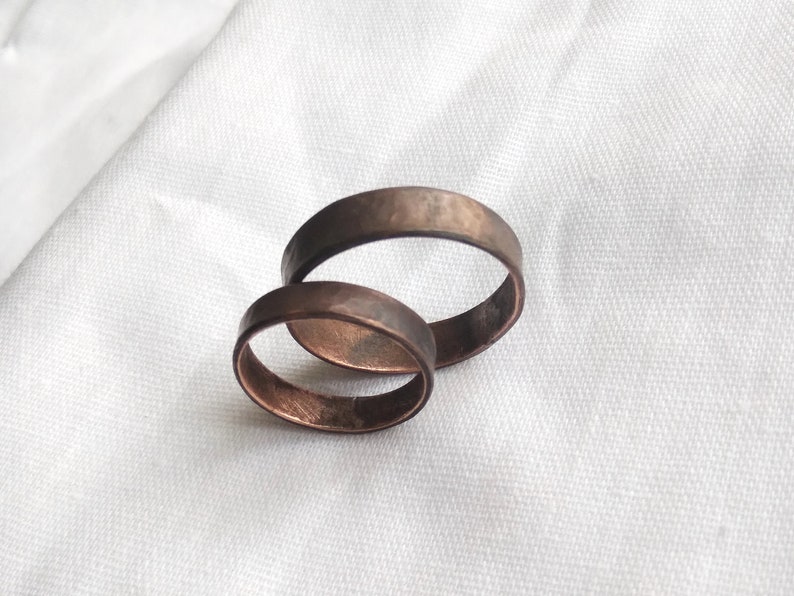 Matching couple rings Engraved Personalized, Forged Couple ring set, Rings for two, Wedding & Engagement, Copper, Custom jewelry image 7