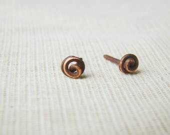 Minimalist Copper Spiral Stud Earrings, Everyday Jewelry