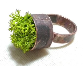Moss ring, Moss ring band, Nature ring, Moss green ring, Real moss terrarium, Botanical ring, Botanical gift, Enchanted forest jewelry