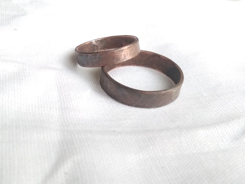 Matching couple rings Engraved Personalized, Forged Couple ring set, Rings for two, Wedding & Engagement, Copper, Custom jewelry image 5