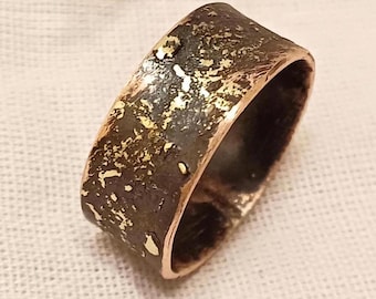 Hand Forged Copper Patina Ring, Engraved Mens Viking Ring