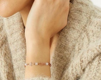 Pulseira de cobre com cristais, contas de cristal verdadeiro, contas de quartzo craquelado, pulseira de cobre com quartzo, pedras naturais, pulseira de corrente feita à mão com contas.