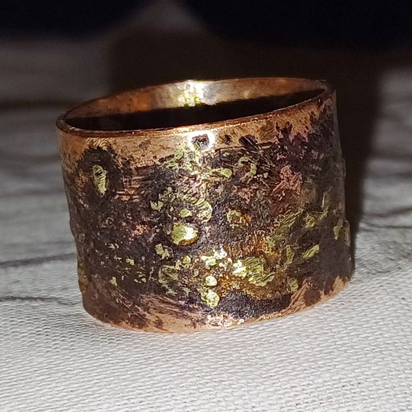 Black gold ring mens, Gold band ring wide, Wide band ring, Engraved names rings, Patina ring, Brass and copper ring, Proposal gift for him