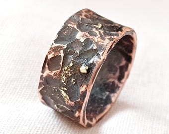 Lava rock ring, Molten ring, Custom engraved ring, Rustic mens wedding band, Organic mens ring