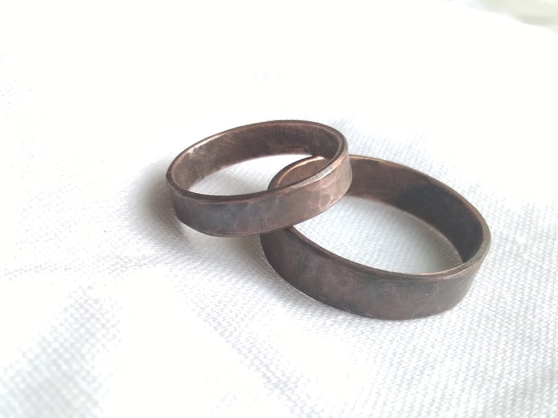 Matching couple rings Engraved Personalized, Forged Couple ring set, Rings for two, Wedding & Engagement, Copper, Custom jewelry image 6