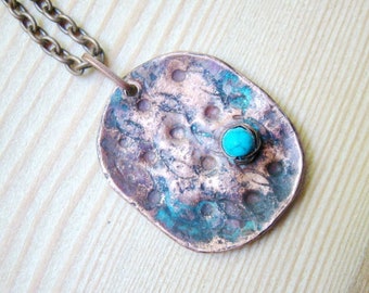 Turquoise Copper Pendant Necklace, Blue Necklace, Gemstone Necklace, Girlfriend gift, Stone Pendant, Turquoise Necklace for women