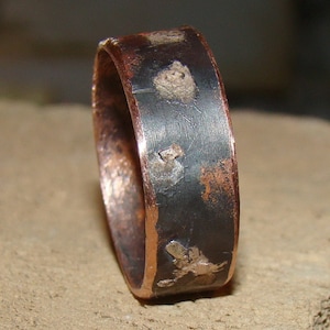 Rustic engagement ring, Boyfriend promise ring, Hammered copper band ring, Cool silver ring women, Cheap ring, Black rings men engraved