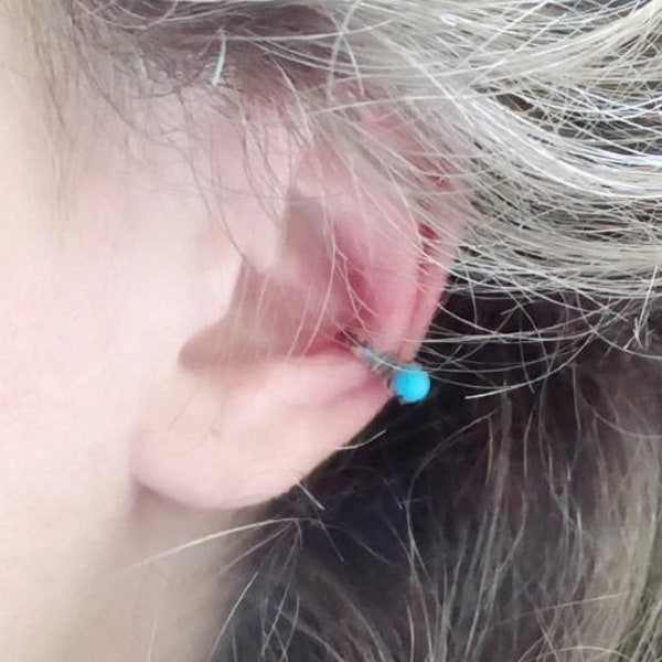 Ear cuff, adjustable ear cuff, gold turquoise ear cuff, non pierced, hammered ear cuff, ear cuff earring