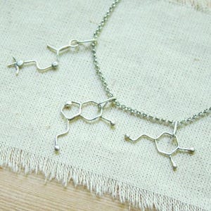 Molecule necklace, Acetylcholine, Serotonin, Dopamine necklace, Chemistry gift, Science necklace, Silver everyday necklace, Healing necklace