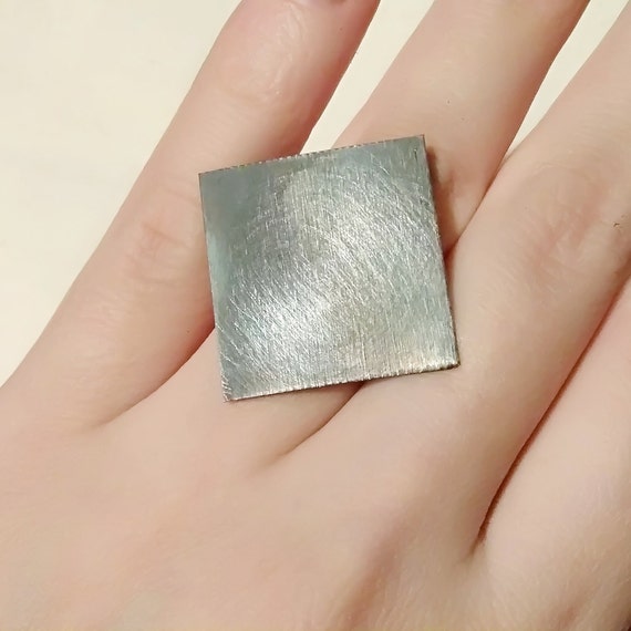 Large Cocktail Modern Ring, Silver Minimalist Ring, Flat Bar Ring, Geometric Statement Ring, Minimal Ring, Adjustable Ring, Modern Ring