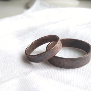 Matching couple rings Engraved Personalized, Forged Couple ring set, Rings for two, Wedding & Engagement, Copper, Custom jewelry image 3