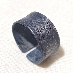 Open wedding band, Wide silver ring, Adjustable silver ring, Silver ring setting, Fantasy dark ring, Matte black ring, Mens black ring