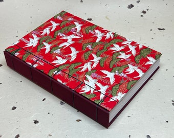 A5 Japanese Silk Journal: Handmade Chiyogami Paper, Crane Design