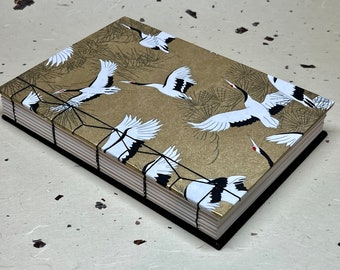 Handmade A5 Silk Journal: Japanese Chiyogami Crane Design
