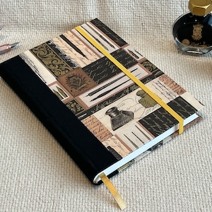 Carnet cartonné A5 dos rond - Journal imprimé en coton/soie et calligraphie traditionnelle/dorés faits main