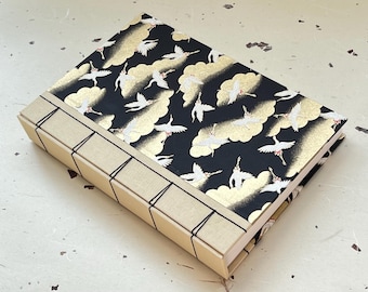 Handmade A5 Japanese Silk Journal: Chiyogami Crane Design