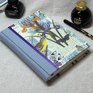 Carnet cartonné A5 édition spéciale dos rond - Journal fait main en coton/soie et imprimé traditionnel vintage