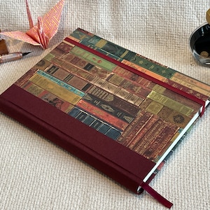 Journal cartonné A5 avec dos rond - Journal imprimé en coton/soie fait main et livres classiques traditionnels/or, rehauts d'or