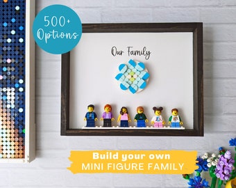 Unique Fathers Day Gift Ideas for Dad, Personalized Family Frame, Blue Hydrangea Wall Art, Build Your Own Minifig Family, Custom Mini Figure