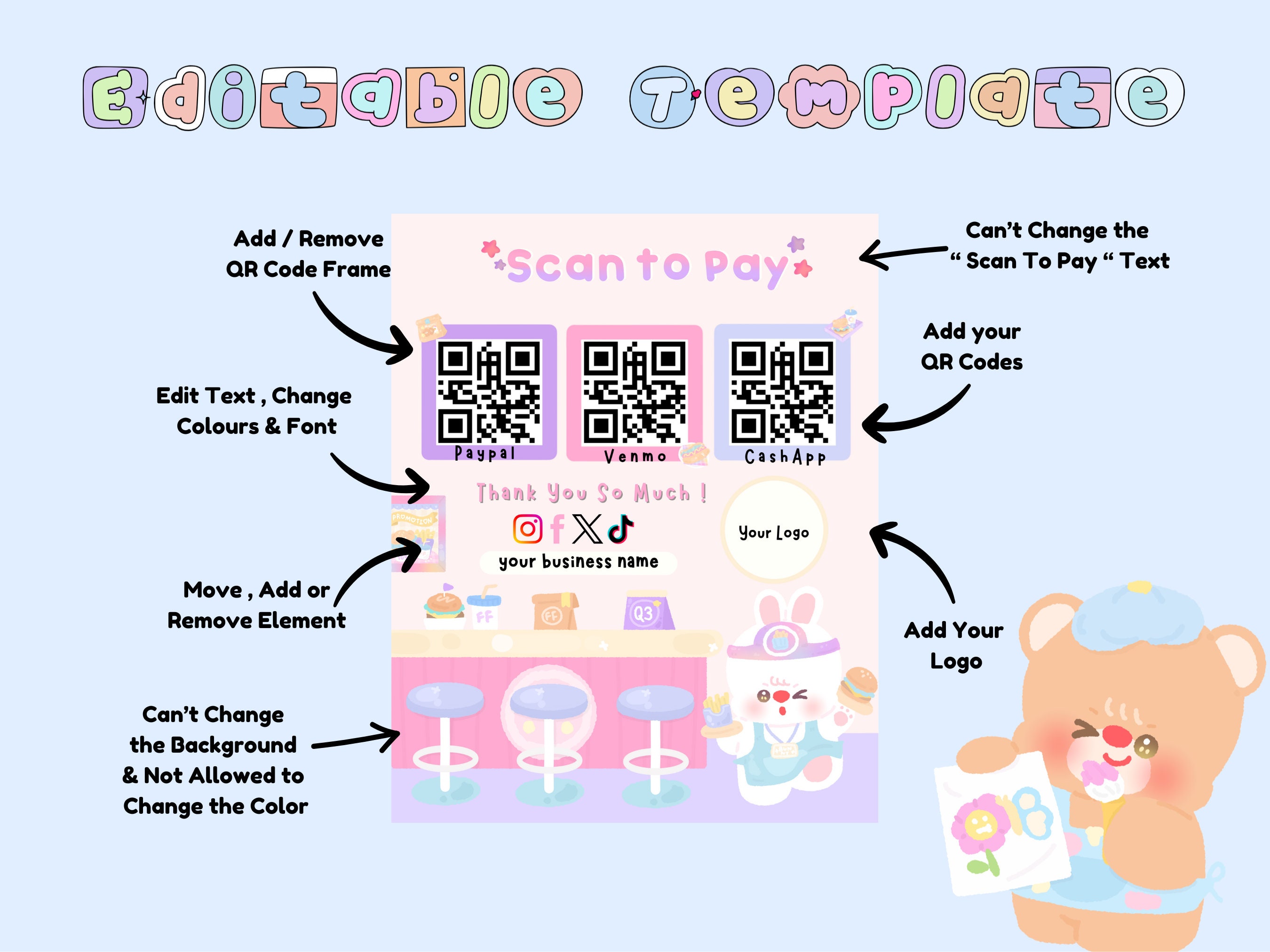 Editable Qr Permit Scan Editable Scan to Pay QR Code Payment Sign Template Social Media ...