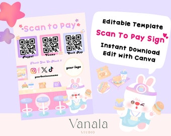 Editable Scan To Pay | QR Code Payment Sign Template | Social Media Template | Printable Scan to Pay | Editable Canva Template