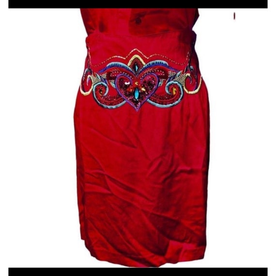 RARE Vintage Cedars Red Embellished Top & Skirt W… - image 9