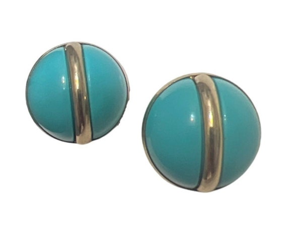 Vintage 1960s Sarah Cov Tiffany Blue Gold Tone Cl… - image 3