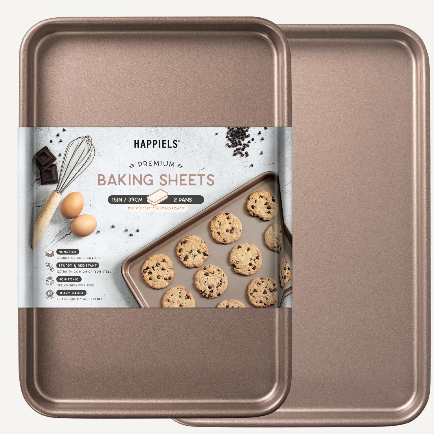 15 inch Baking Sheets Set of 2 Non Stick Non Toxic Cookie Sheet for Baking Tray