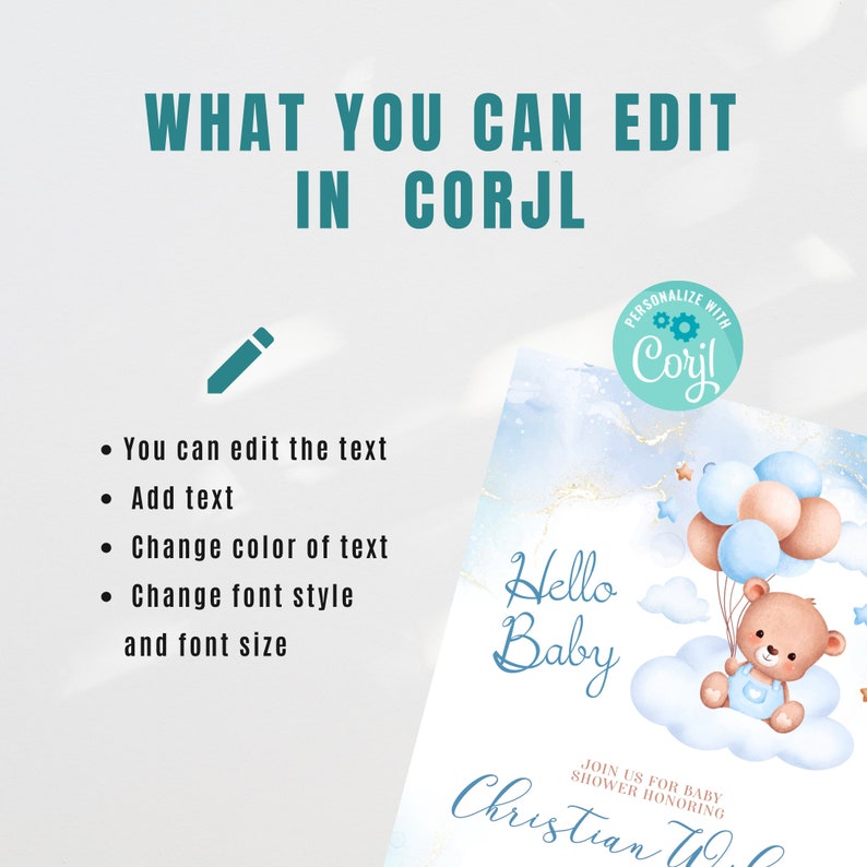 Teddy Bear Baby Shower Invitation Editable Teddy Bear Party Invitation