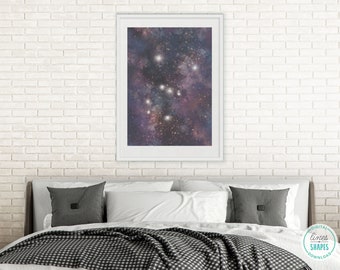Aquarell Kunst druckbar, Orion Constellation Print, Sternenhimmel Malerei, Sterne Wandkunst, digitaler Download