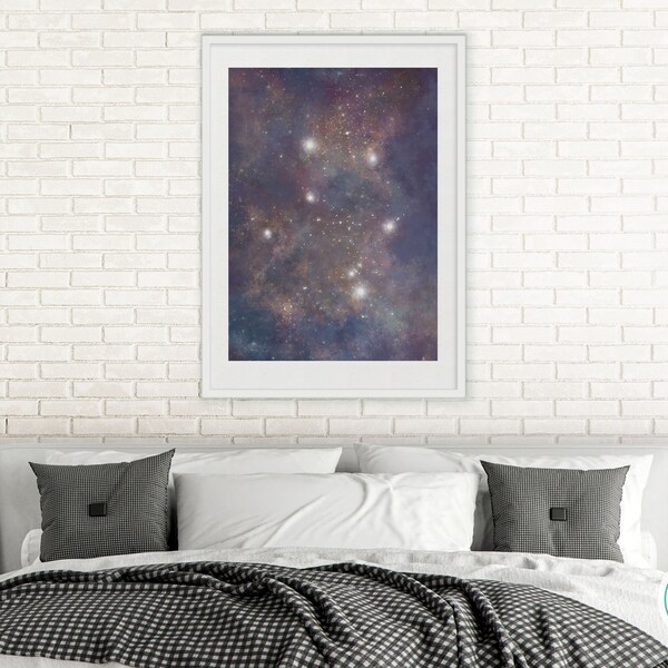 Watercolor Art Printable, Libra Constellation Print, Starry Night Sky Painting, Zodiac Wall Art, Digital Download