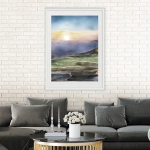 Watercolor Sunrise Painting, Romantic Landscape, Abstract Scenery Print, Boho Wall Décor, Digital Download Printable